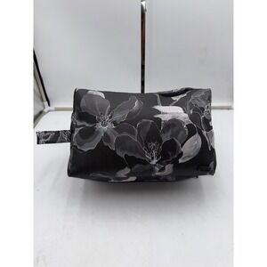 Periea Grey Floral Faux Leather Makeup Toiletry Travel Organizer Bag Case